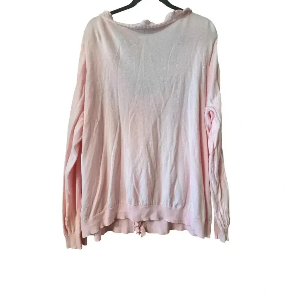 Lauren Ralph Lauren Cardigan 2X Pink Ruffle Trim Cotton Knit Coquette - Picture 2 of 8